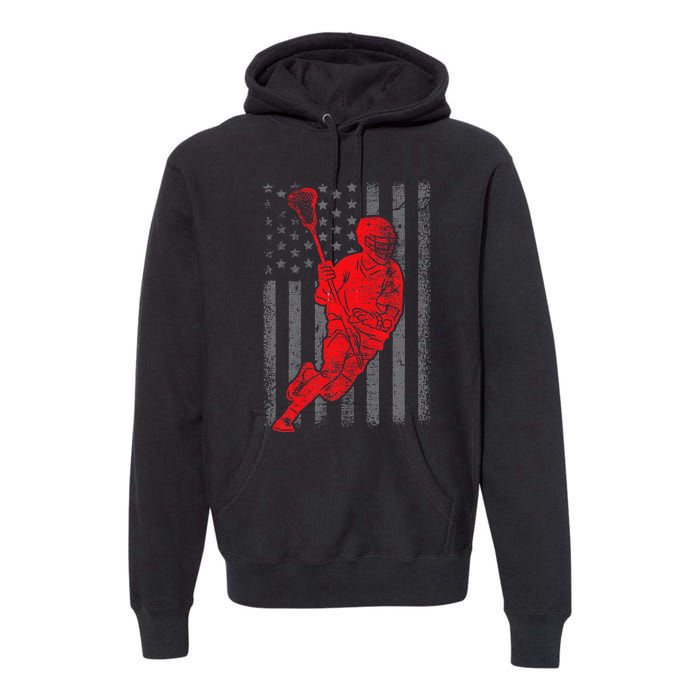 American Flag Lacrosse Usa Sport Premium Hoodie