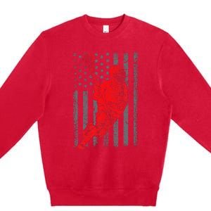 American Flag Lacrosse Usa Sport Premium Crewneck Sweatshirt