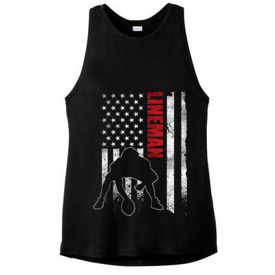 American Football Lineman Offensive Player Apparel Us Flag Ladies PosiCharge Tri-Blend Wicking Tank