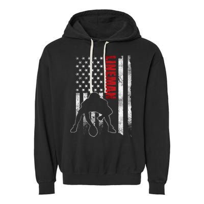 American Football Lineman Offensive Player Apparel Us Flag Garment-Dyed Fleece Hoodie