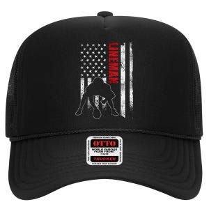 American Football Lineman Offensive Player Apparel Us Flag High Crown Mesh Back Trucker Hat