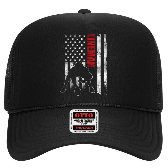 American Football Lineman Offensive Player Apparel Us Flag High Crown Mesh Back Trucker Hat