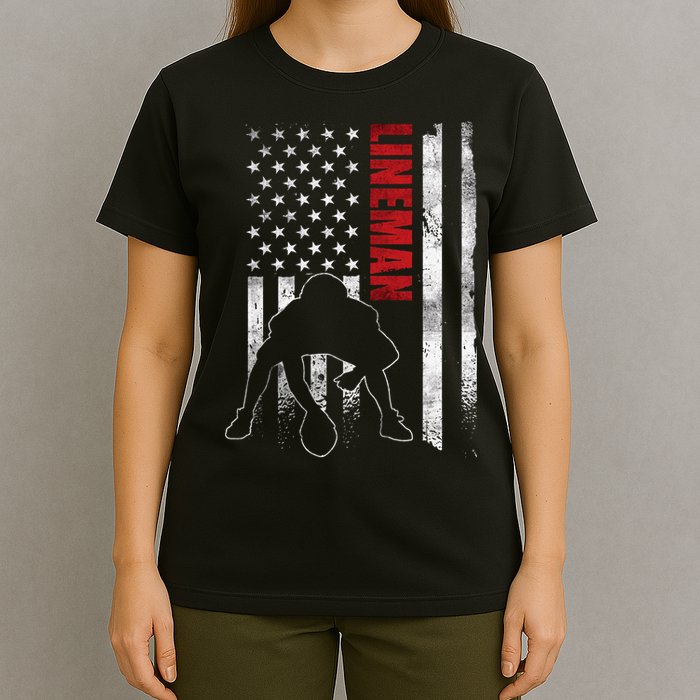 American Football Lineman Offensive Player Apparel Us Flag T-Shirt