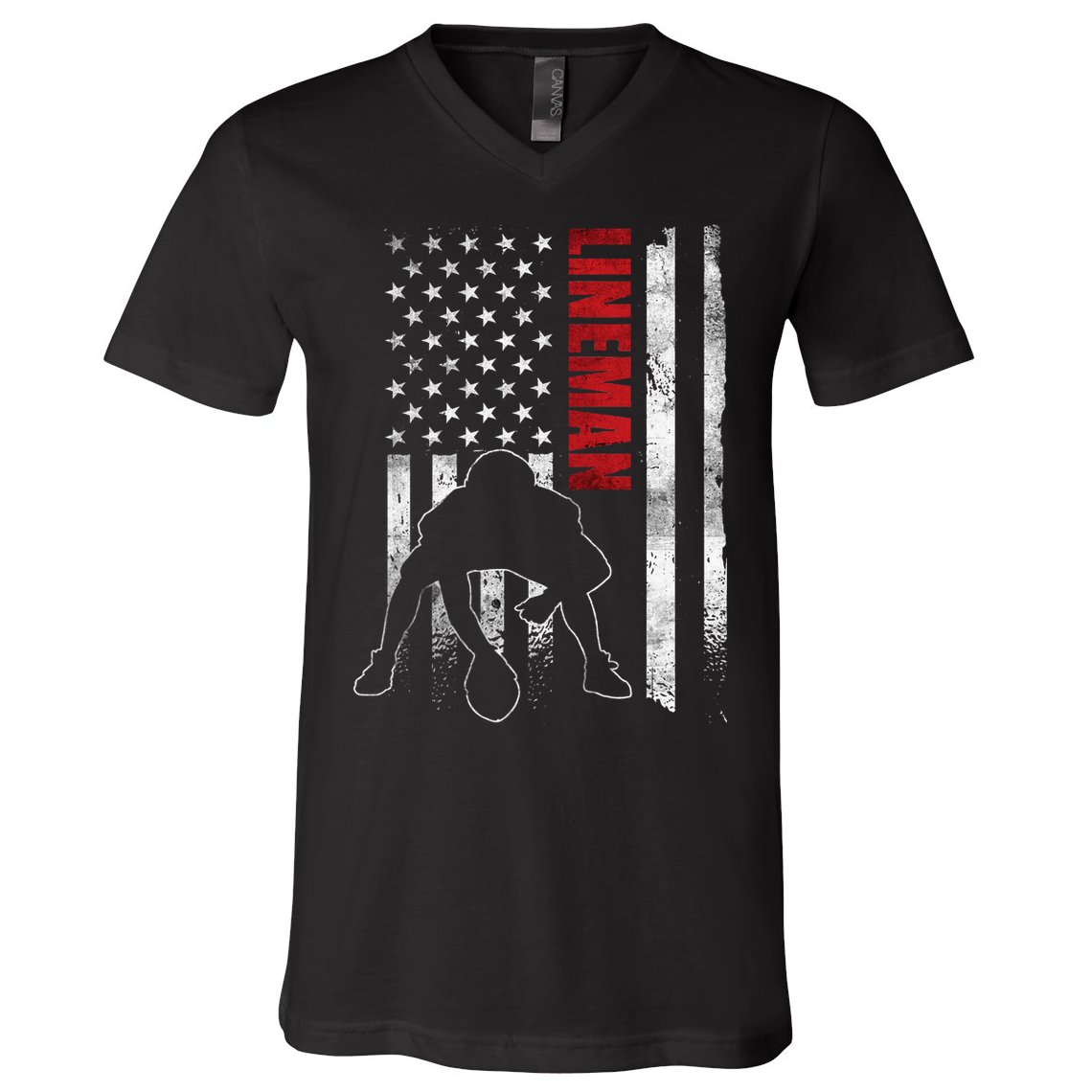 American Football Lineman Offensive Player Apparel Us Flag V-Neck T-Shirt