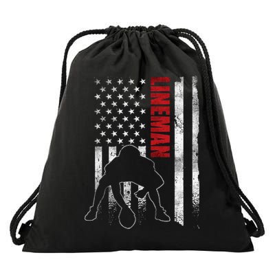American Football Lineman Offensive Player Apparel Us Flag Drawstring Bag