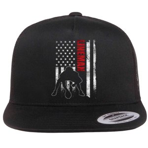 American Football Lineman Offensive Player Apparel Us Flag Flat Bill Trucker Hat