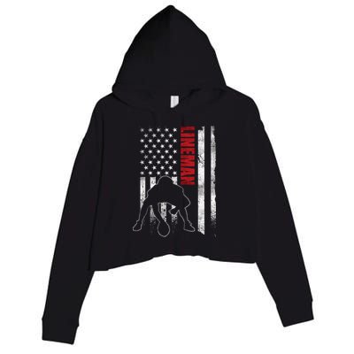 American Football Lineman Offensive Player Apparel Us Flag Crop Fleece Hoodie