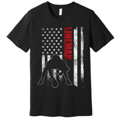 American Football Lineman Offensive Player Apparel Us Flag Premium T-Shirt