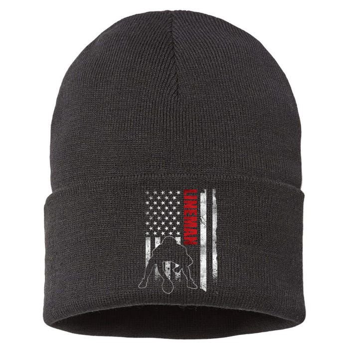 American Football Lineman Offensive Player Apparel Us Flag Sustainable Knit Beanie