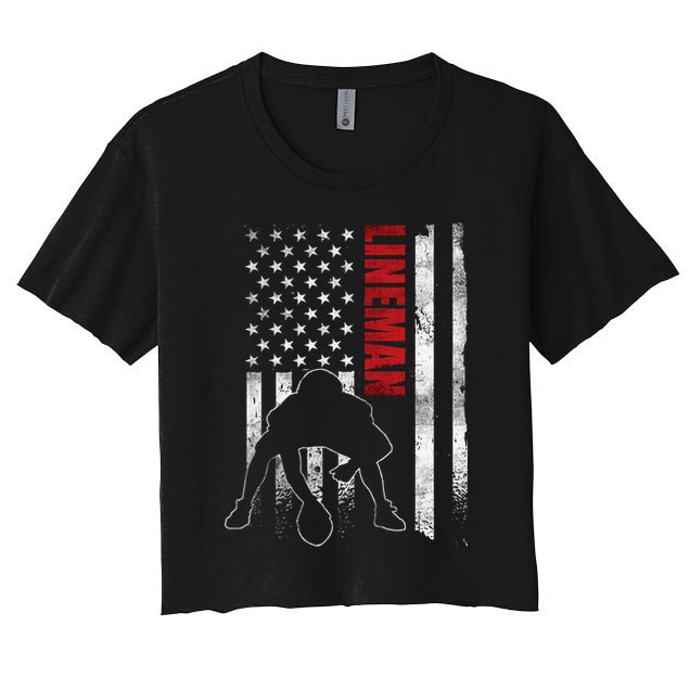 American Football Lineman Offensive Player Apparel Us Flag Crop Top