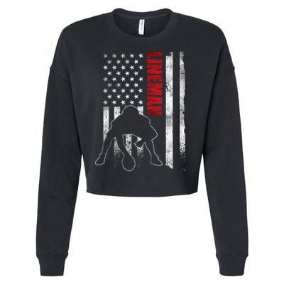 American Football Lineman Offensive Player Apparel Us Flag Cropped Pullover Crew
