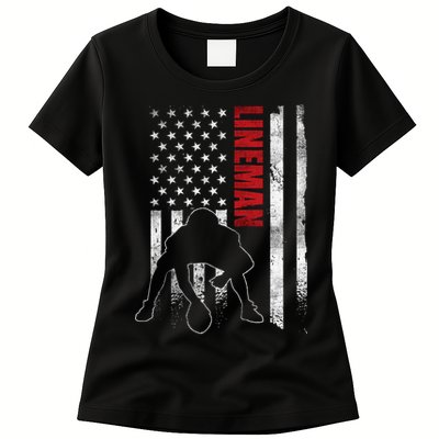 American Football Lineman Offensive Player Apparel Us Flag Womens T-Shirt