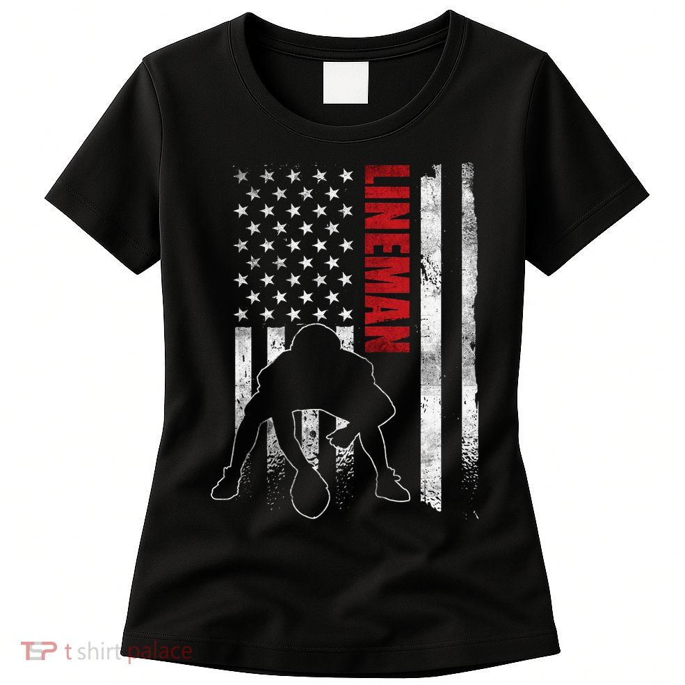 American Football Lineman Offensive Player Apparel Us Flag Womens T-Shirt