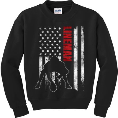 American Football Lineman Offensive Player Apparel Us Flag Kids Sweatshirt