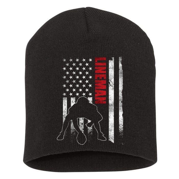 American Football Lineman Offensive Player Apparel Us Flag Short Acrylic Beanie