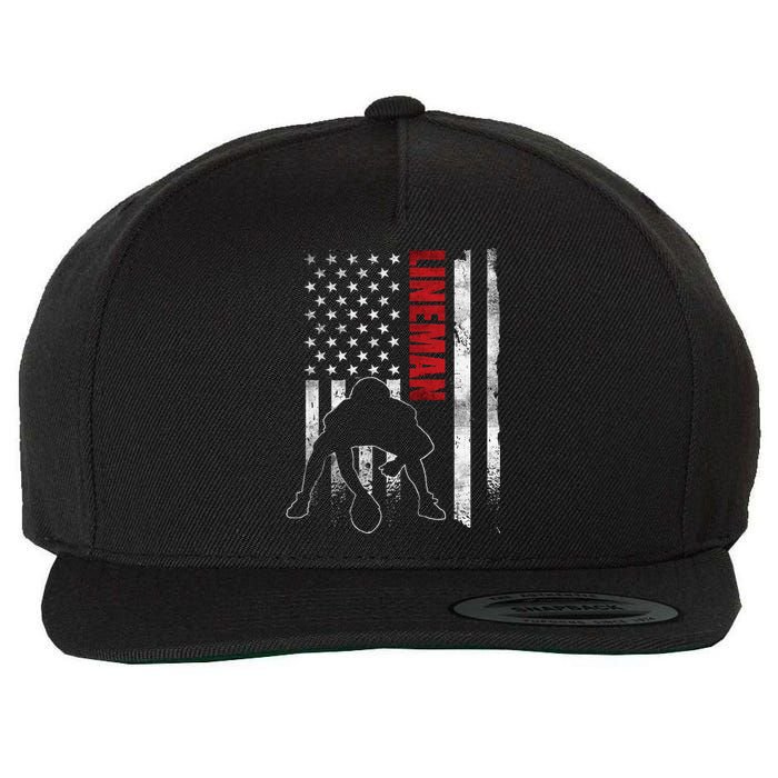 American Football Lineman Offensive Player Apparel Us Flag Wool Snapback Cap