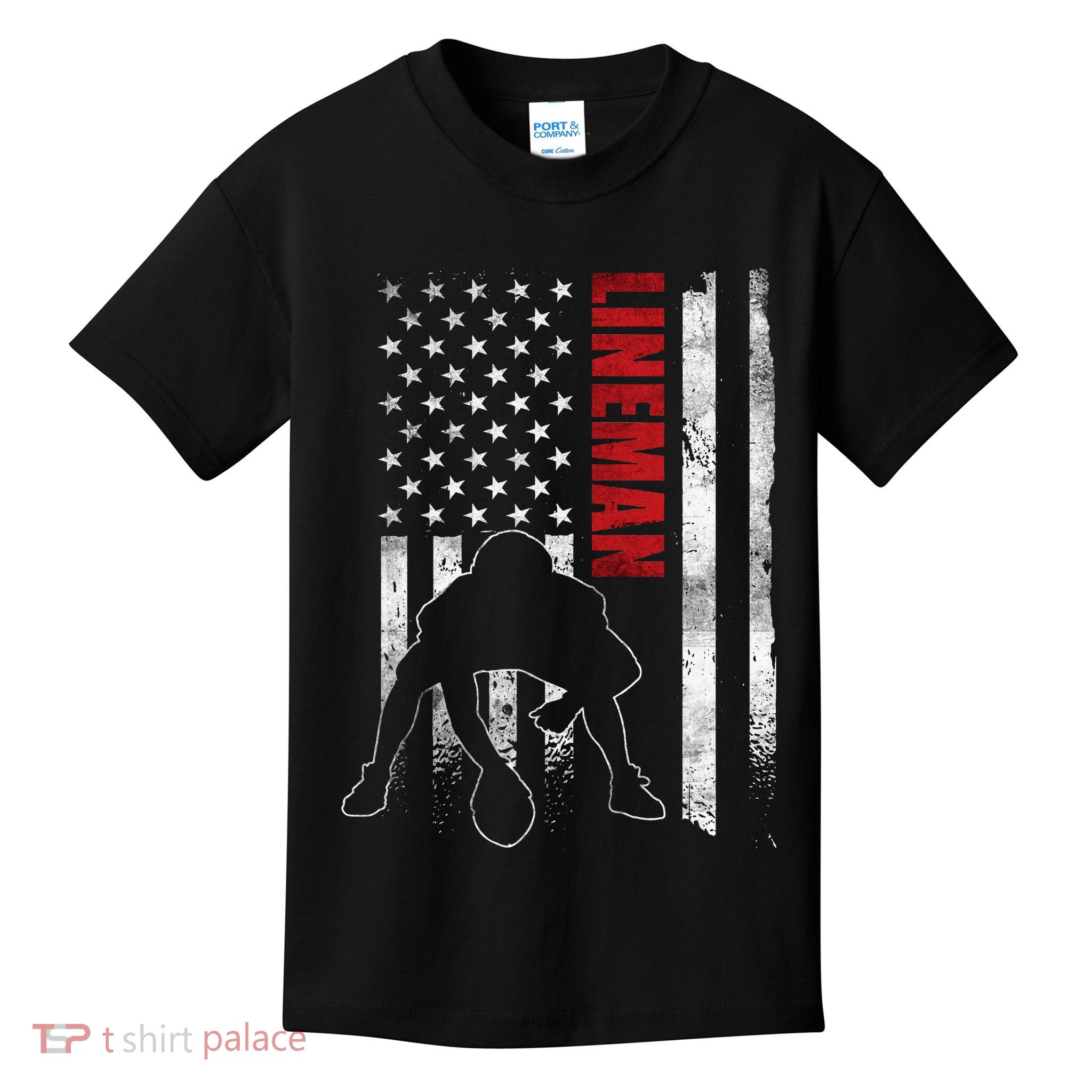 American Football Lineman Offensive Player Apparel Us Flag Kids T-Shirt