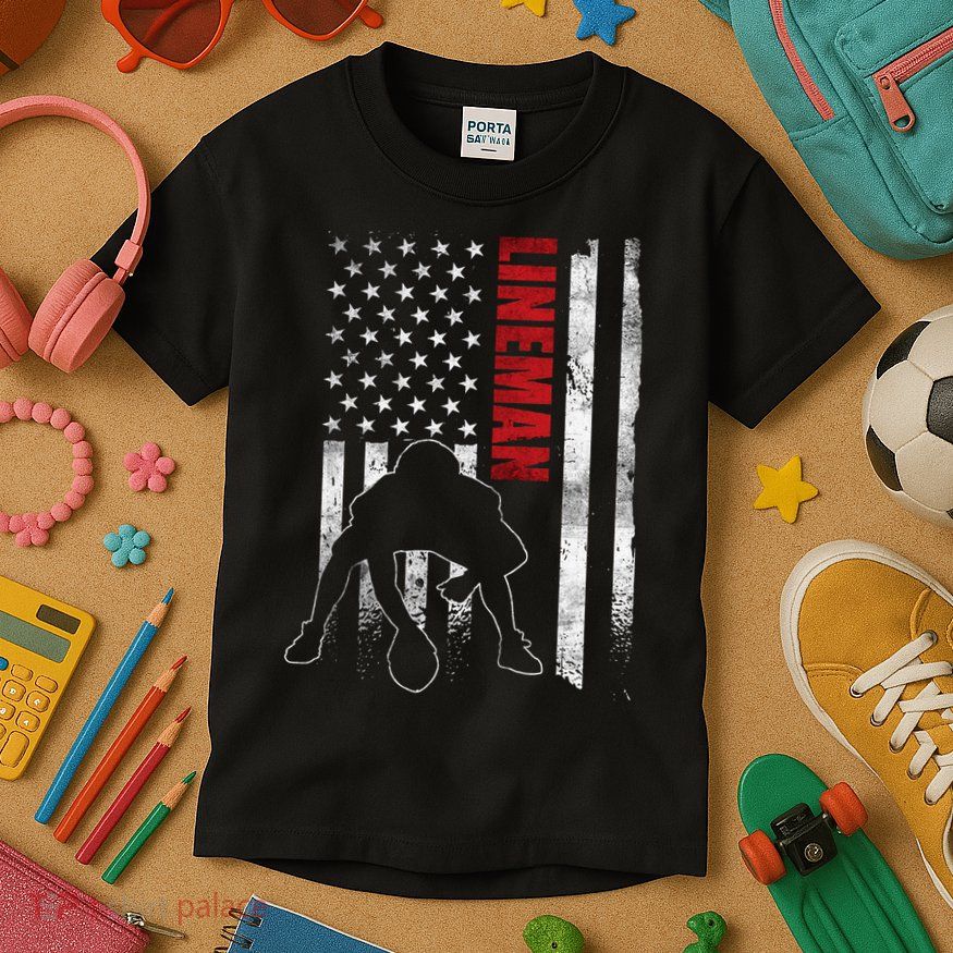 American Football Lineman Offensive Player Apparel Us Flag Kids T-Shirt