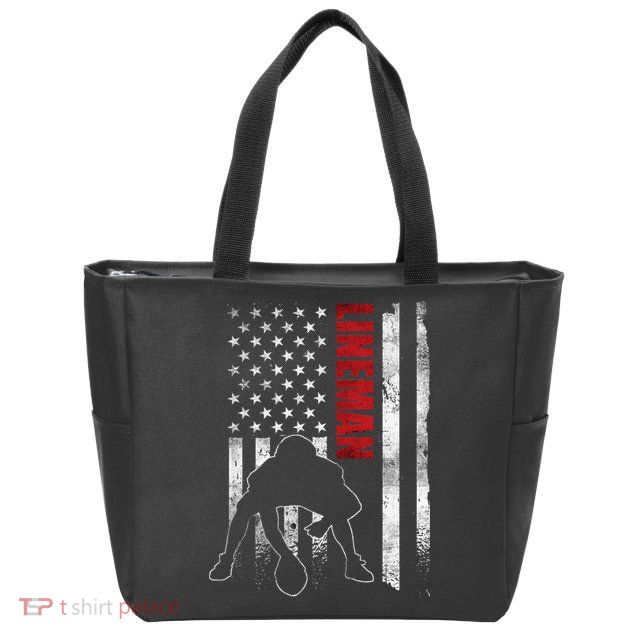 American Football Lineman Offensive Player Apparel Us Flag Zip Tote Bag
