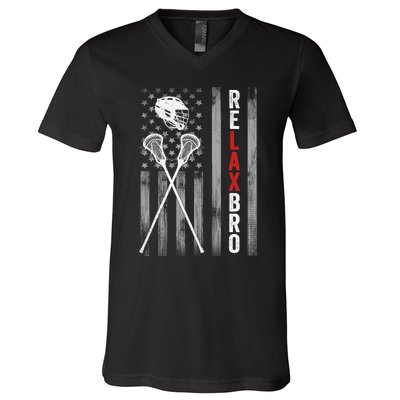 American Flag Lax Helmet Sticks Lacrosse V-Neck T-Shirt