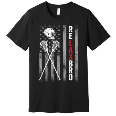 American Flag Lax Helmet Sticks Lacrosse Premium T-Shirt