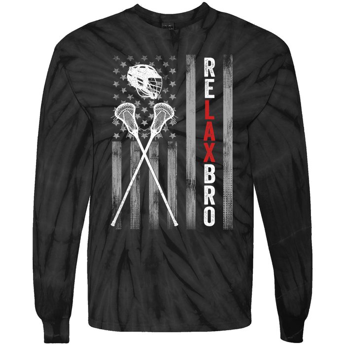 American Flag Lax Helmet Sticks Lacrosse Tie-Dye Long Sleeve Shirt