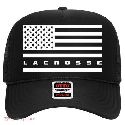 American Flag Lacrosse Apparel Gift Lacrosse Gift High Crown Mesh Back Trucker Hat