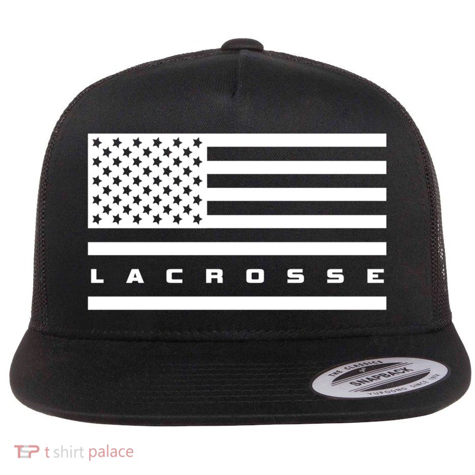 American Flag Lacrosse Apparel Gift Lacrosse Gift Flat Bill Trucker Hat