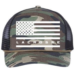 American Flag Lacrosse Apparel Gift Lacrosse Gift Retro Rope Trucker Hat Cap