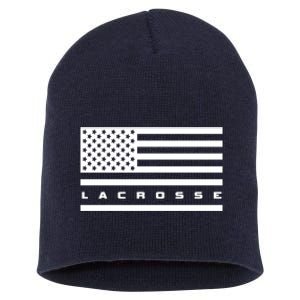 American Flag Lacrosse Apparel Gift Lacrosse Gift Short Acrylic Beanie