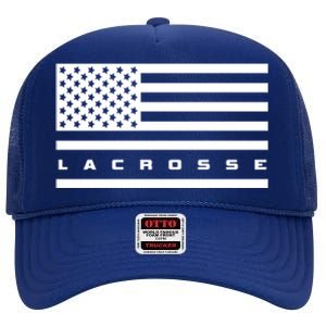 American Flag Lacrosse Apparel Gift Lacrosse Gift High Crown Mesh Back Trucker Hat