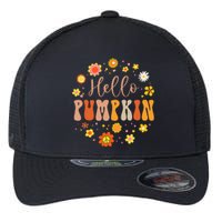 Autumn Fall Lover Pumpkin Groovy Thanksgiving Flexfit Unipanel Trucker Cap