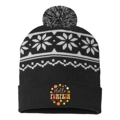 Autumn Fall Lover Pumpkin Groovy Thanksgiving USA-Made Snowflake Beanie