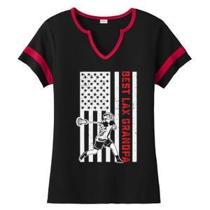 American Flag Lacrosse Grandpa LAX Player Team Sports Lover Ladies Halftime Notch Neck Tee