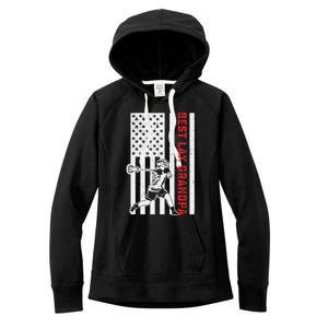 American Flag Lacrosse Grandpa LAX Player Team Sports Lover Women's Fleece Hoodie