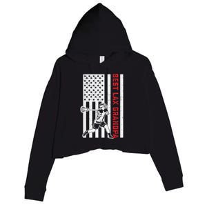 American Flag Lacrosse Grandpa LAX Player Team Sports Lover Crop Fleece Hoodie