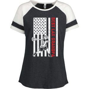 American Flag Lacrosse Grandpa LAX Player Team Sports Lover Enza Ladies Jersey Colorblock Tee