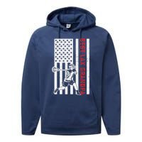 American Flag Lacrosse Grandpa LAX Player Team Sports Lover Performance Fleece Hoodie