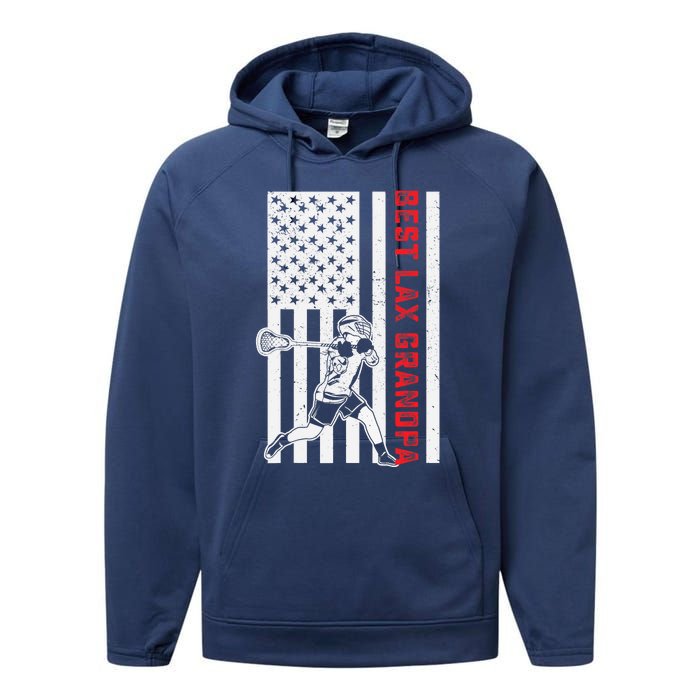 American Flag Lacrosse Grandpa LAX Player Team Sports Lover Performance Fleece Hoodie