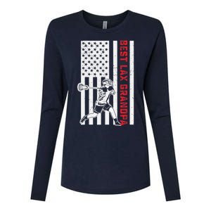 American Flag Lacrosse Grandpa LAX Player Team Sports Lover Womens Cotton Relaxed Long Sleeve T-Shirt