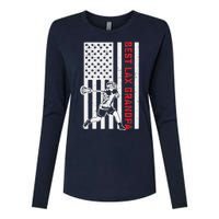 American Flag Lacrosse Grandpa LAX Player Team Sports Lover Womens Cotton Relaxed Long Sleeve T-Shirt