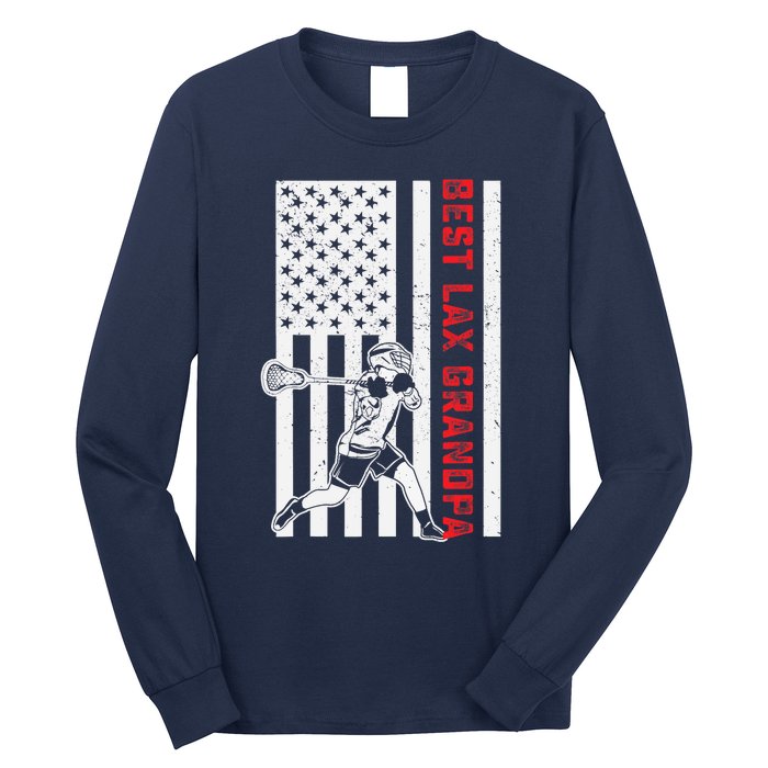 American Flag Lacrosse Grandpa LAX Player Team Sports Lover Long Sleeve Shirt