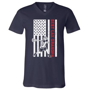 American Flag Lacrosse Grandpa LAX Player Team Sports Lover V-Neck T-Shirt