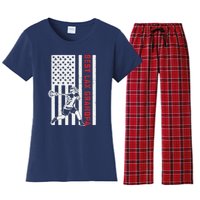 American Flag Lacrosse Grandpa LAX Player Team Sports Lover Women's Flannel Pajama Set