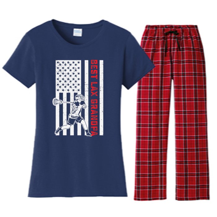 American Flag Lacrosse Grandpa LAX Player Team Sports Lover Women's Flannel Pajama Set