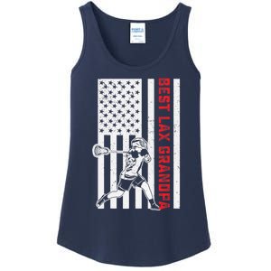 American Flag Lacrosse Grandpa LAX Player Team Sports Lover Ladies Essential Tank