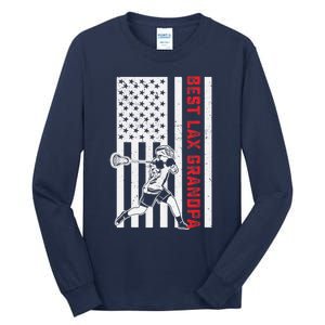 American Flag Lacrosse Grandpa LAX Player Team Sports Lover Tall Long Sleeve T-Shirt