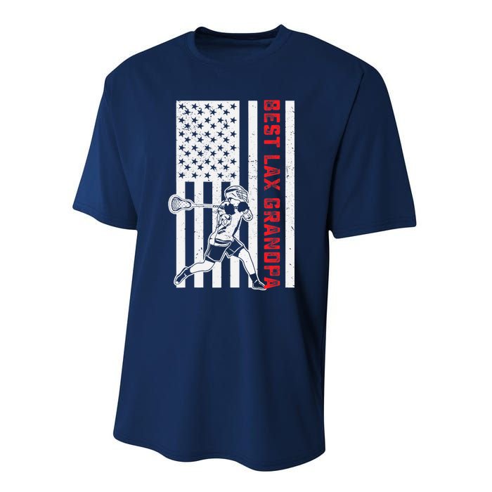 American Flag Lacrosse Grandpa LAX Player Team Sports Lover Performance Sprint T-Shirt