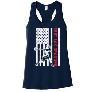 American Flag Lacrosse Grandpa LAX Player Team Sports Lover Women's Racerback Tank