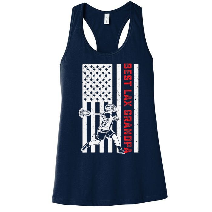 American Flag Lacrosse Grandpa LAX Player Team Sports Lover Women's Racerback Tank